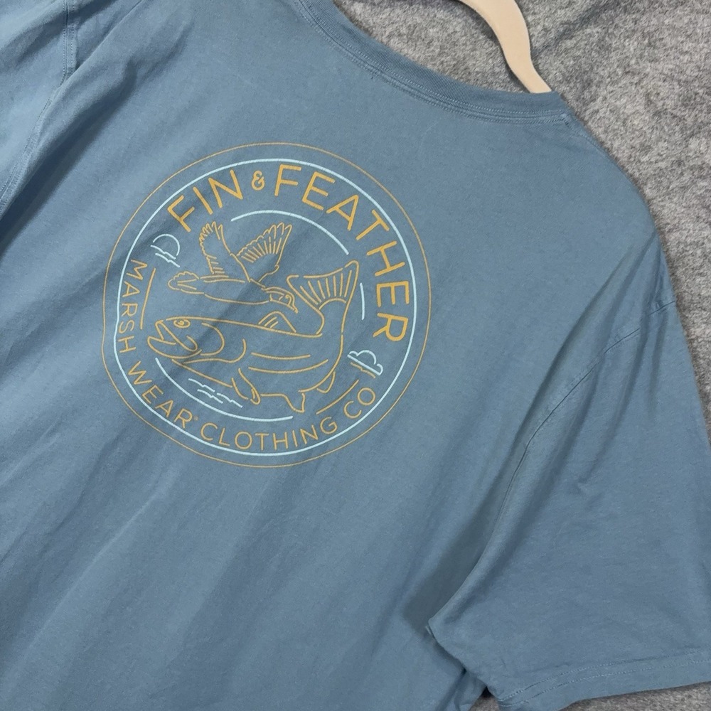 Marsh Wear Shirt Mens 2XL Blue Fin + Feather Graphic Tee Tagless Short Sleeve